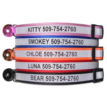 GoTags Personalized Reflective Cat Collar - Engraved Customizable Safety Collar with Breakaway Featu...