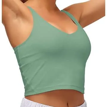Dragon Fit Women's Tank Top Padded Sports Bra Running Workout Yoga Crop Top Jasmine Green