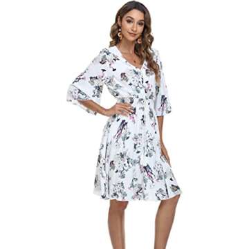 VintageClothing Women's Floral Sundresses Flowy Boho Summer Casual Beach Dress Button Up Midi Party Dress, S