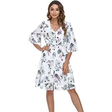 VintageClothing Women's Floral Sundresses Flowy Boho Summer Casual Beach Dress Button Up Midi Party Dress, S