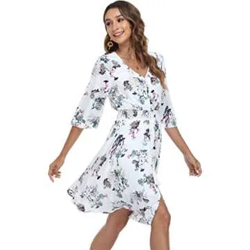 VintageClothing Women's Floral Sundresses Flowy Boho Summer Casual Beach Dress Button Up Midi Party Dress, S