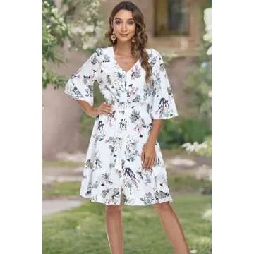 VintageClothing Women's Floral Sundresses Flowy Boho Summer Casual Beach Dress Button Up Midi Party Dress, S