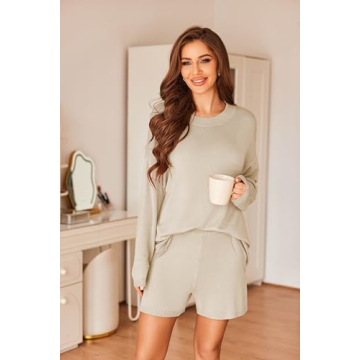 Ekouaer Women's Cozy Knit Pajama Set Stylish Lounge Wear