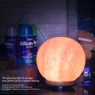 Himalayan Glow Wide Hand Carved, 8-11 LBS, Natural Globe Salt Lamp - 1451