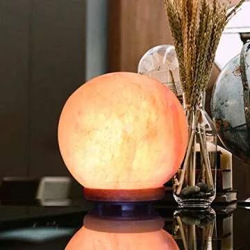Himalayan Glow Wide Hand Carved, 8-11 LBS, Natural Globe Salt Lamp - 1451