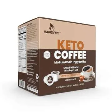 Rapidfire Caramel Macchiato Ketogenic High Performance Keto Coffee Pods, Supports Energy & Metabolism, Weight Management, Single Serve K Cup, Brown, 16 Count