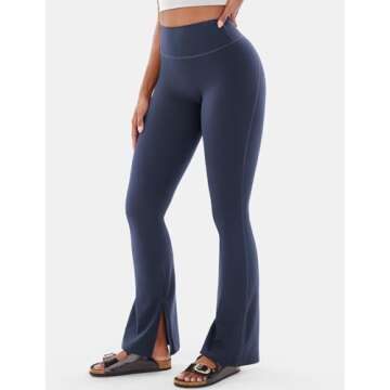 Trendy VOYJOY Womens Split Hem Leggings for Yoga and Casual Wear in Navy Blue