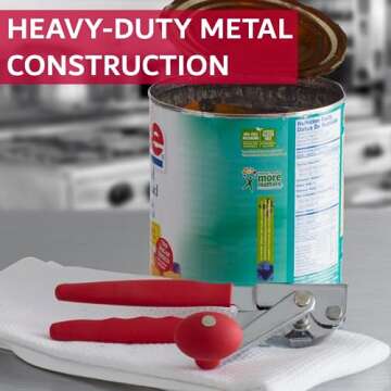 Chef-Master Commercial Can Opener - Heavy Duty Manual Opener with Anti-Slip Grip for Large Cans