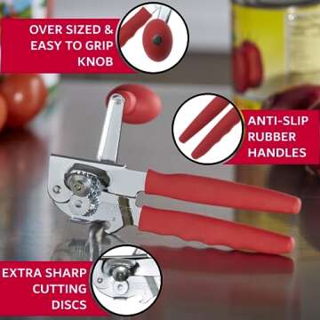Chef-Master Heavy Duty Ergonomic Can Opener for Large Cans