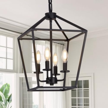 Elegant Black 4 Light Chandelier with Adjustable Height for Home Décor