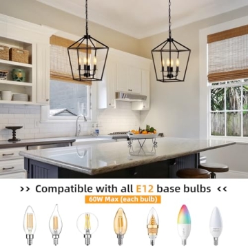 Black 4 Light Chandelier: Adjustable Rustic Lantern
