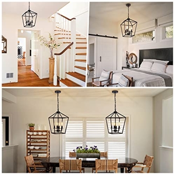 Black 4 Light Chandelier: Adjustable Rustic Lantern
