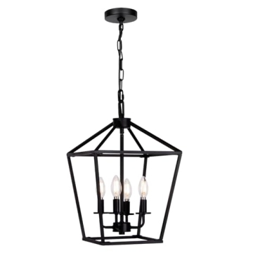 Black 4 Light Chandelier: Adjustable Rustic Lantern