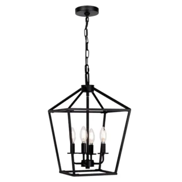 Black 4 Light Chandelier: Adjustable Rustic Lantern