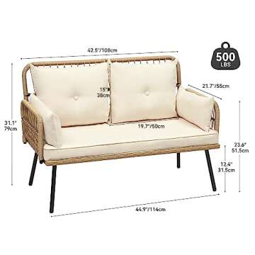 YITAHOME Patio Furniture Wicker Outdoor Loveseat, All-Weather Rattan Conversation for Backyard, Balc...