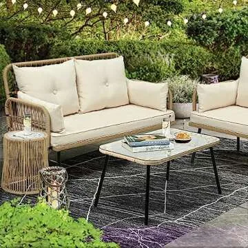 YITAHOME Patio Furniture Wicker Outdoor Loveseat, All-Weather Rattan Conversation for Backyard, Balcony and Deck with Soft Cushions (Light Brown+Beige)