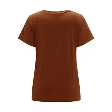 Floerns Women's Casual V Neck Short Sleeve Tee - Quality Comfort in Rust