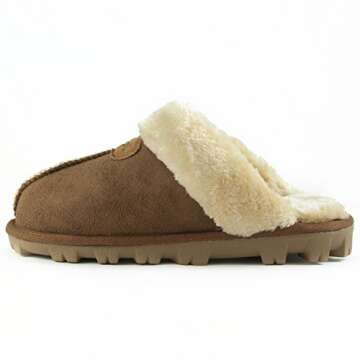 CLPP'LI Womens Slip on Faux Fur Warm Winter Mules Fluffy Suede Comfy Slippers-Tan-10