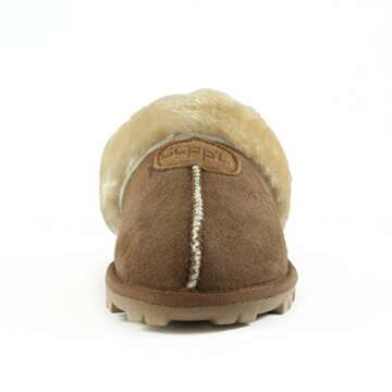 CLPP'LI Womens Slip on Faux Fur Warm Winter Mules Fluffy Suede Comfy Slippers-Tan-10