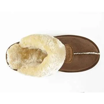 CLPP'LI Womens Slip on Faux Fur Warm Winter Mules Fluffy Suede Comfy Slippers-Tan-10