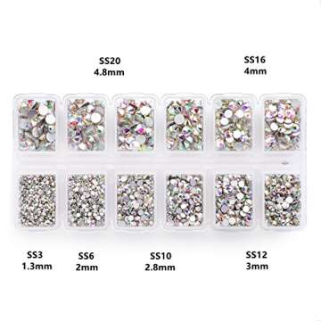 Zealer 1800pcs Crystals AB Nail Art Rhinestones Round Beads Top Grade Flatback Glass Charms Gems Sto...