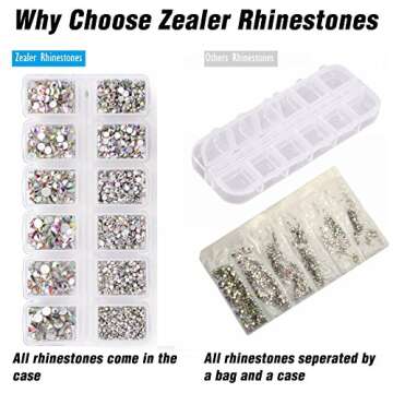 Zealer 1800pcs Crystals AB Nail Art Rhinestones Round Beads Top Grade Flatback Glass Charms Gems Stones for Nails Decoration Crafts Eye Makeup Clothes Shoes 300pcs Each (Mix SS3 6 10 12 16 20)