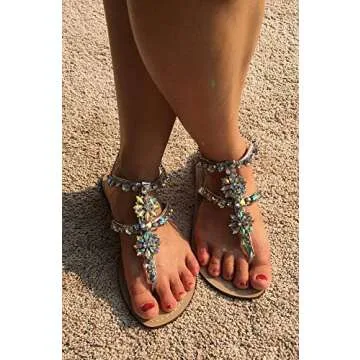 Monrovia Women's Wedding Sandals Crystal Rhinestone Gem sparkling Dress Flip-Flop Gladiator Bridesmaid Shoes Silver Size 10