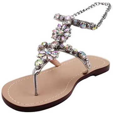 Monrovia Women's Wedding Sandals Crystal Rhinestone Gem sparkling Dress Flip-Flop Gladiator Bridesmaid Shoes Silver Size 10
