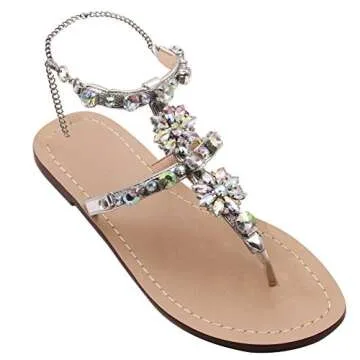 Monrovia Women's Wedding Sandals Crystal Rhinestone Gem sparkling Dress Flip-Flop Gladiator Bridesmaid Shoes Silver Size 10