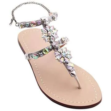 Monrovia Women's Wedding Sandals Crystal Rhinestone Gem sparkling Dress Flip-Flop Gladiator Bridesmaid Shoes Silver Size 10