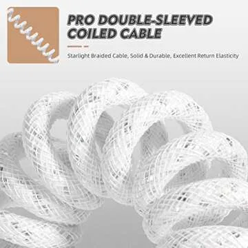 ATTACK SHARK Custom Coiled USB C to A Cable for Gaming Keyboard,Double-Sleeved Starlight Braided Cable with Detachable Metal Aviator 24K Gold Connector 1.7M-2.2M for Phone/PS4/Android/Xbox-White