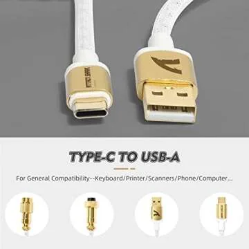 ATTACK SHARK Custom Coiled USB C to A Cable for Gaming Keyboard,Double-Sleeved Starlight Braided Cable with Detachable Metal Aviator 24K Gold Connector 1.7M-2.2M for Phone/PS4/Android/Xbox-White