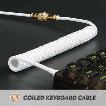 ATTACK SHARK Custom Coiled USB C to A Cable for Gaming Keyboard,Double-Sleeved Starlight Braided Cable with Detachable Metal Aviator 24K Gold Connector 1.7M-2.2M for Phone/PS4/Android/Xbox-White