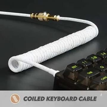 ATTACK SHARK Custom Coiled USB C to A Cable for Gaming Keyboard,Double-Sleeved Starlight Braided Cable with Detachable Metal Aviator 24K Gold Connector 1.7M-2.2M for Phone/PS4/Android/Xbox-White