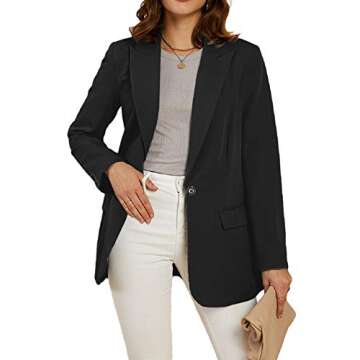Cicy Bell Women's Casual Long Sleeve Blazer Open Front Loose Buttons Work Office Jacket (Black,Mediu...