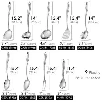 304 Stainless Steel Kitchen Utensil Set - 9 PCS Durable and Stylish Cooking Tools