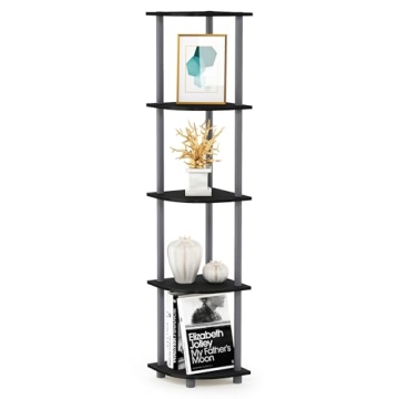 Furinno 5-Tier Corner Shelf Black Grey Space-Saving