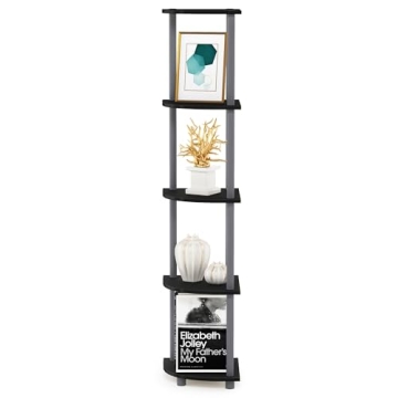 Furinno 5-Tier Corner Shelf Black Grey Space-Saving