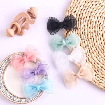 3.5-Inch Organza Hair Bows for Girls - Elegant Sheer Ribbon Alligator Clips for Toddlers, Kids, and Teens - Pack of 2, White