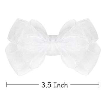 3.5-Inch Organza Hair Bows for Girls - Elegant Sheer Ribbon Alligator Clips for Toddlers, Kids, and Teens - Pack of 2, White