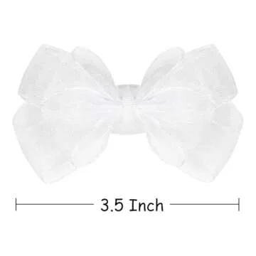 3.5-Inch Organza Hair Bows for Girls - Elegant Sheer Ribbon Alligator Clips for Toddlers, Kids, and Teens - Pack of 2, White
