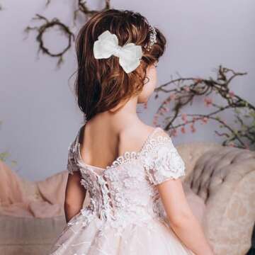 3.5-Inch Organza Hair Bows for Girls - Elegant Sheer Ribbon Alligator Clips for Toddlers, Kids, and Teens - Pack of 2, White