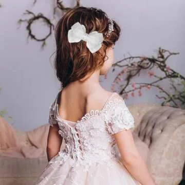 3.5-Inch Organza Hair Bows for Girls - Elegant Sheer Ribbon Alligator Clips for Toddlers, Kids, and Teens - Pack of 2, White