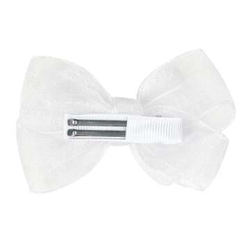 3.5-Inch Organza Hair Bows for Girls - Elegant Sheer Ribbon Alligator Clips for Toddlers, Kids, and Teens - Pack of 2, White