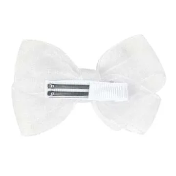3.5-Inch Organza Hair Bows for Girls - Elegant Sheer Ribbon Alligator Clips for Toddlers, Kids, and Teens - Pack of 2, White