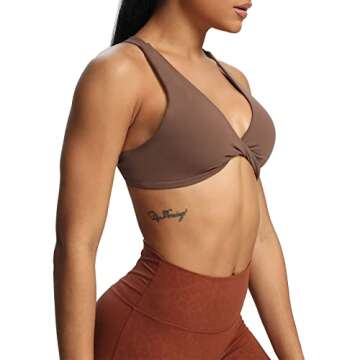 Aoxjox Women's Workout Sports Bras Fitness Backless Padded Satara Low Impact Bra Yoga Crop Tank Top (Fudge Coffee, Small)