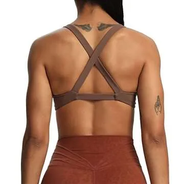 Aoxjox Women's Workout Sports Bras Fitness Backless Padded Satara Low Impact Bra Yoga Crop Tank Top (Fudge Coffee, Small)