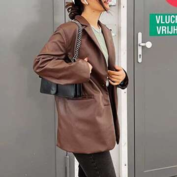 FOMOYUU Women Faux Leather Long Sleeve Jacket