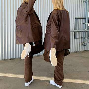 FOMOYUU Women Faux Leather Long Sleeve Jacket