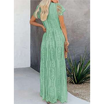 Bdcoco Women's V Neck Floral Lace Wedding Dress Short Sleeve Bridesmaid Evening Party Maxi Dress Gre...